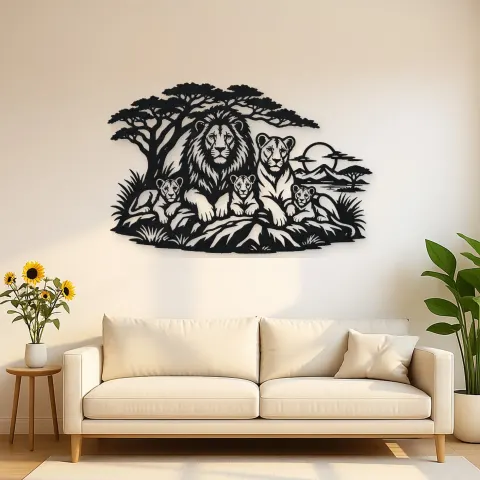 Lion Family Pride Metal Wall Art | Wildlife Silhouette Decor