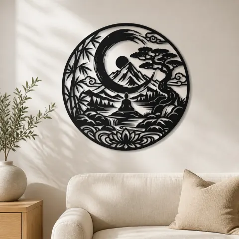 Zen Enso Mountain Metal Wall Art | Nature Silhouette Decor