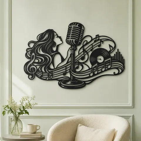 Vue alternative de Microphone Melody Metal Wall Art | Music Room Wall Decor