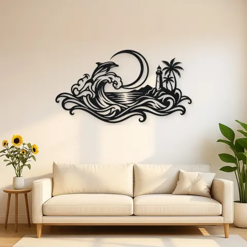 Crescent Moon Tide Metal Wall Art | Coastal and Nautical Wall Decor