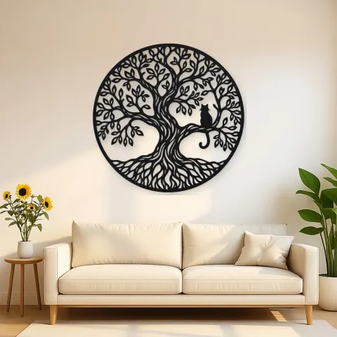 Tree with Cat Metal Wall Art | Pet Lover Silhouette Decor