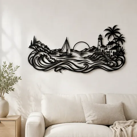 Coastal Village Line Metal Wall Art | Coastal and Nautical Wall Decor