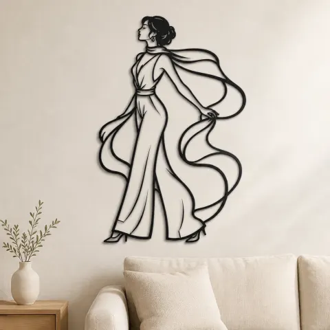 Silk Scarf Profile Metal Wall Art | Minimalist Woman Line Art