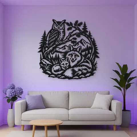 Owl and Fox Forest Metal Wall Art | Wildlife Silhouette Decor alternative Ansicht