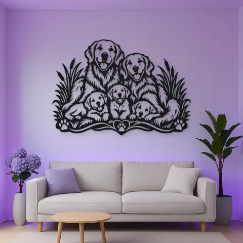 Golden Retriever Family Metal Wall Art | Pet Lover Silhouette Decor alternative Ansicht