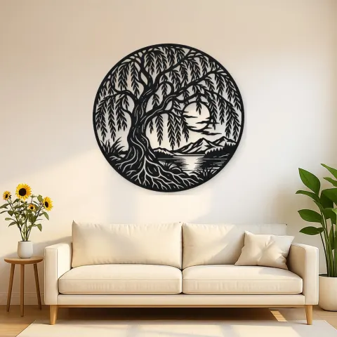 Willow Tree Moon Metal Wall Art | Botanical Metal Wall Decor