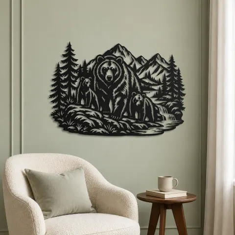 Vue alternative de Bear Mountain Scene Metal Wall Art | Wildlife Silhouette Decor