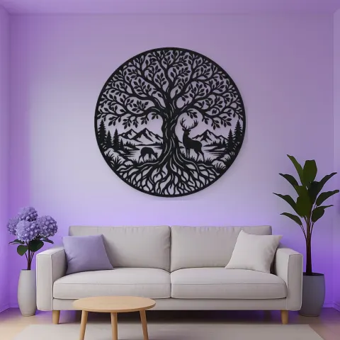 Vista alternativa de Tree with Deer Metal Wall Art | Wildlife Silhouette Decor