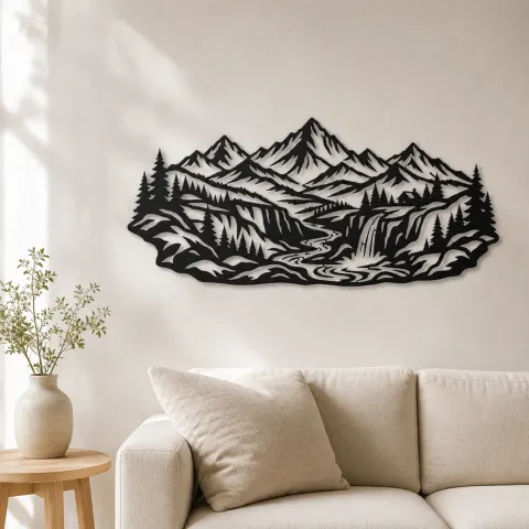 Canyon Mountain Flow Metal Wall Art | Nature Silhouette Decor