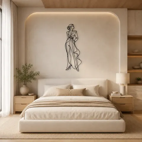 Vue alternative de Décoration murale en métal "Muse de robe sculpturale" | Décor mural figure de mode