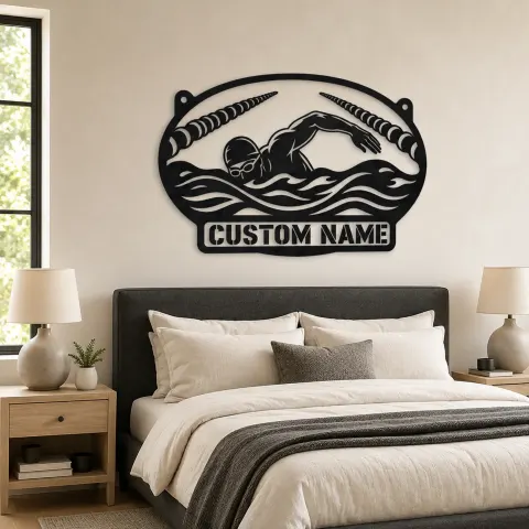 Vue alternative de Décoration murale en métal personnalisée nageuse en style libre avec couloirs de piscine