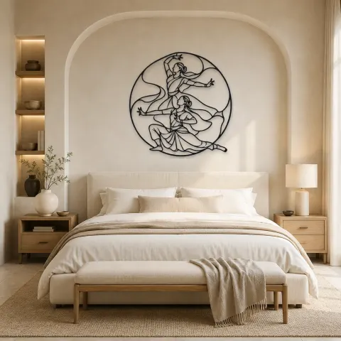 Vue alternative de Décoration murale en métal Mudra classique indien | Décor mural silhouette de danse