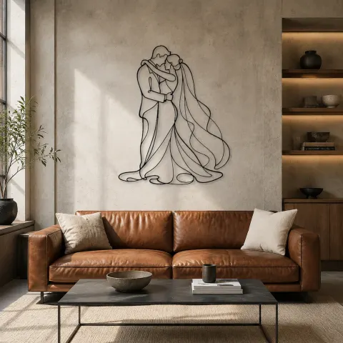 Vue alternative de Décoration murale en métal Étreinte de Voile de Mariage | Décor Couple Romantique