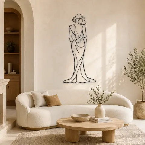 Décoration murale en métal Ligne de Dos de Robe Élégante | Décor mural de figure de mode