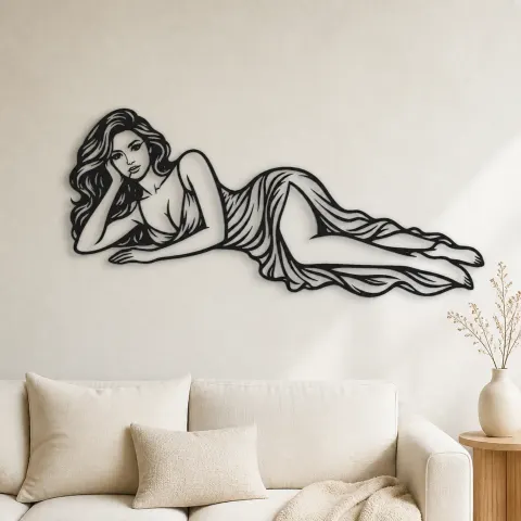 Reclining Side Line Metal Wall Art | Minimalist Woman Line Art