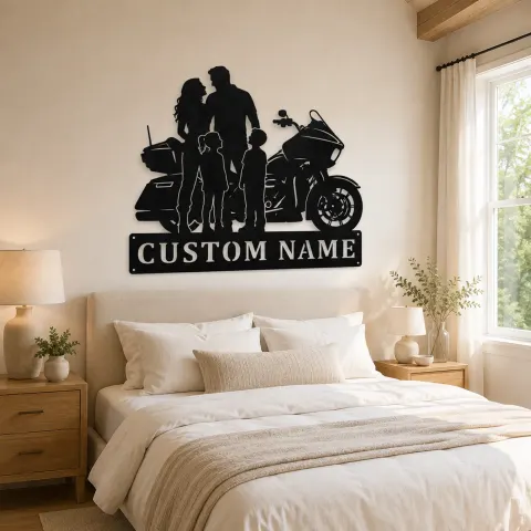 Vue alternative de Décoration murale en métal personnalisée pour famille de quatre en moto touring