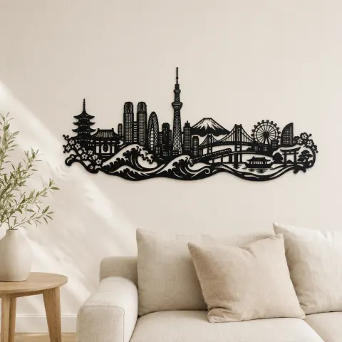 Tokyo Skyline Wave Metal Wall Art | Travel and City Wall Decor