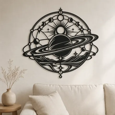 Saturn Ring Rhythm Metal Wall Art | Celestial Boho Wall Decor