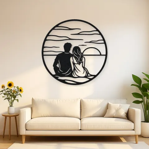 Sunset Silhouette Metal Wall Art | Romantic Couple Decor