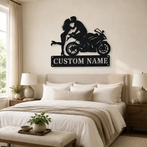 Vue alternative de Décoration murale en métal personnalisée Couple de Motards Sportifs
