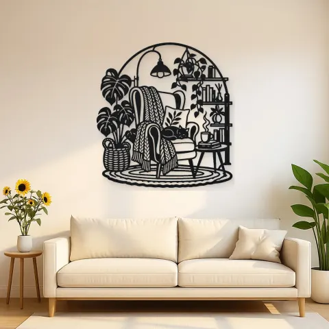 Reading Chair Corner Metal Wall Art | Cozy Home Metal Decor
