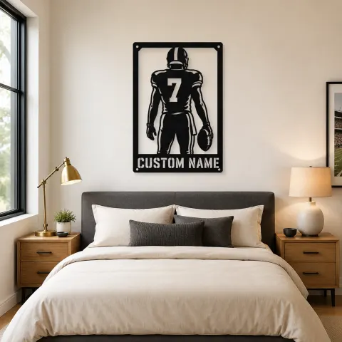 Vue alternative de Décoration murale en métal personnalisée avec joueur de football numéro 7 vu de dos