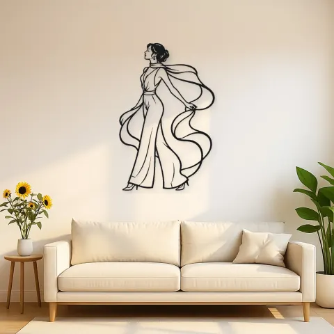 Silk Scarf Profile Metal Wall Art | Minimalist Woman Line Art