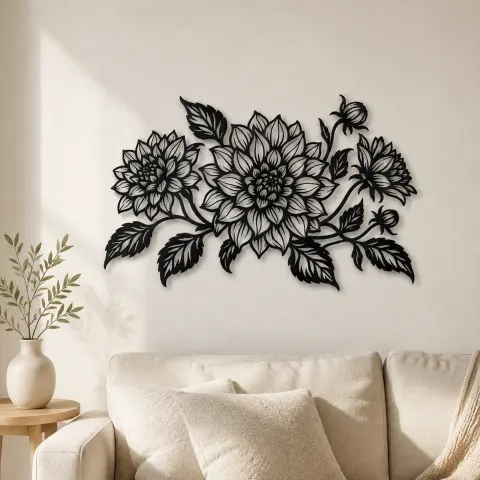 Dahlia Bloom Metal Wall Art | Botanical Metal Wall Decor