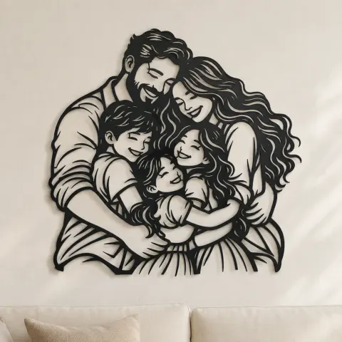 Family Group Hug Metal Wall Art | Family Silhouette Decor