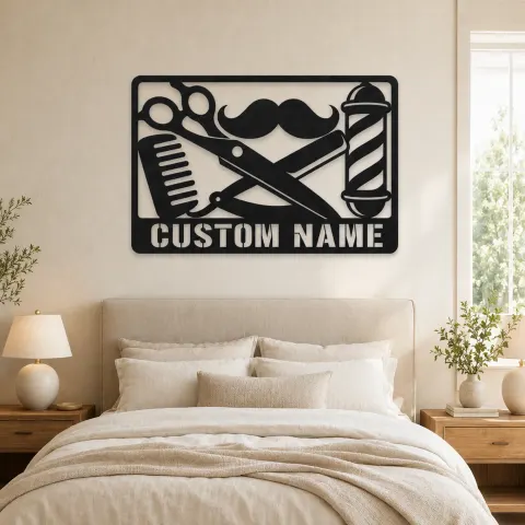 Vue alternative de Décoration murale en métal personnalisée d'outils de barbier