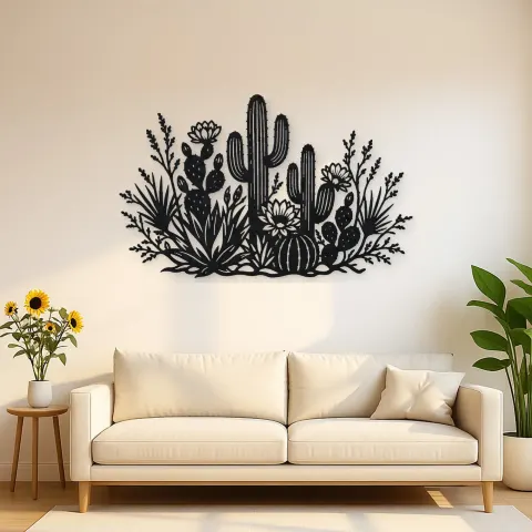 Cactus Desert Garden Metal Wall Art | Botanical Metal Wall Decor