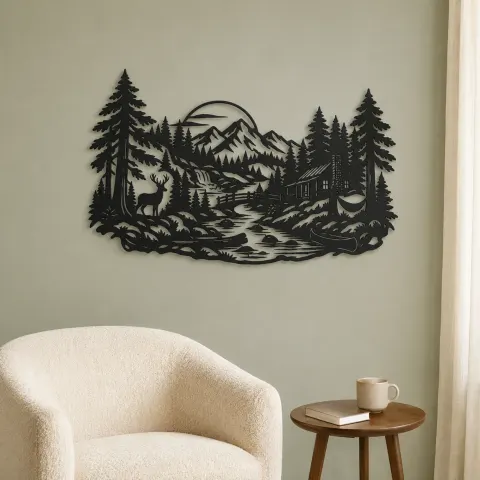 Vue alternative de River through the Forest Metal Wall Art | Nature Silhouette Decor
