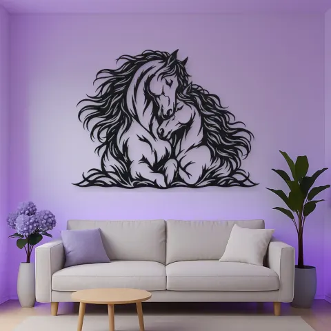 Vista alternativa de Two Horses Embrace Metal Wall Art | Equestrian Wall Decor