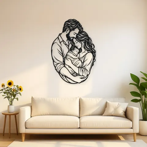 Parents with Newborn Metal Wall Art | Family Silhouette Decor