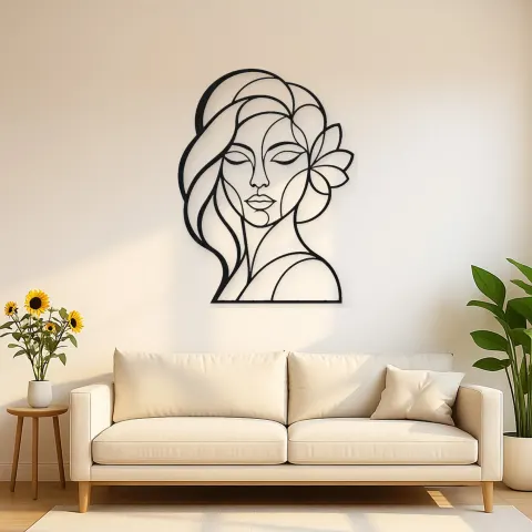 Geometric Face Muse Metal Wall Art | Minimalist Woman Line Art