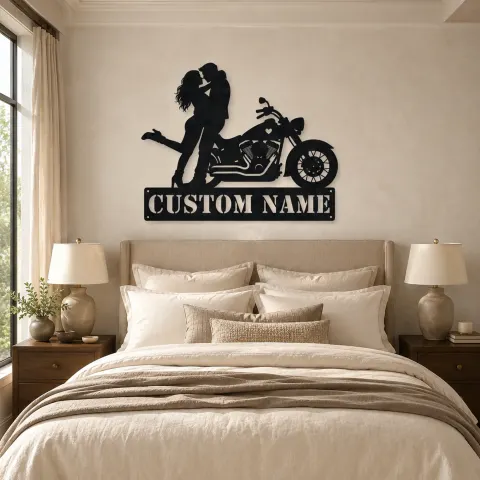 Vue alternative de Décoration murale en métal personnalisée Couple Moto Cruiser Classique