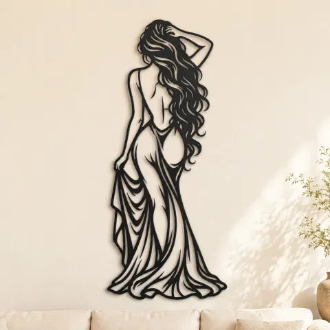 Long Hair Back Pose Metal Wall Art | Movement Silhouette Decor