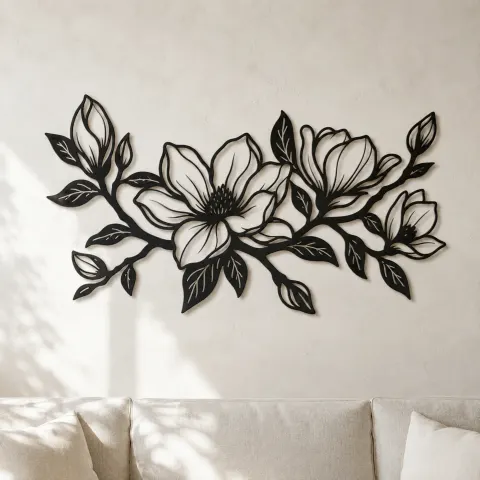 Magnolia Branch Metal Wall Art | Botanical Metal Wall Decor