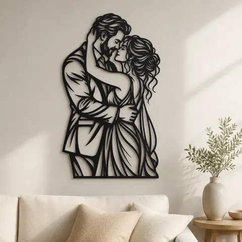 Anniversary Embrace Metal Wall Art | Romantic Couple Decor