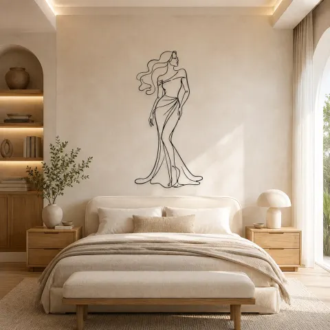 Vue alternative de Décoration murale en métal "Élégance des cheveux flottants" | Décor mural figure de mode