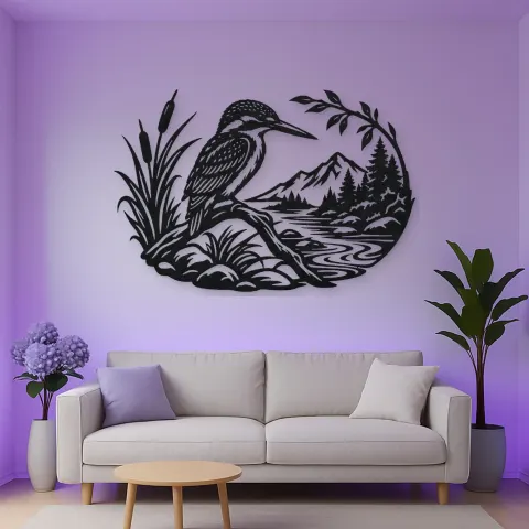 Kingfisher River Metal Wall Art | Wildlife Silhouette Decor alternative Ansicht