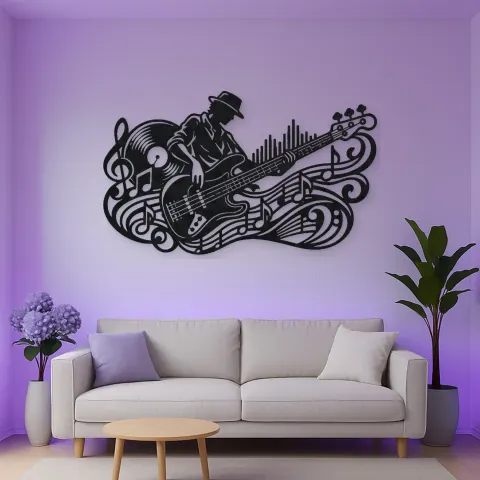 Vue alternative de Bass Guitar Rhythm Metal Wall Art | Music Room Wall Decor
