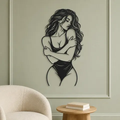 Vue alternative de Self Embrace Torso Metal Wall Art | Minimalist Woman Line Art