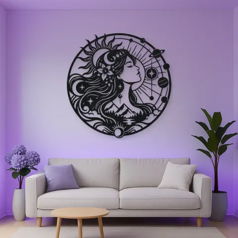 Vue alternative de Celestial Woman Profile Metal Wall Art | Minimalist Woman Line Art