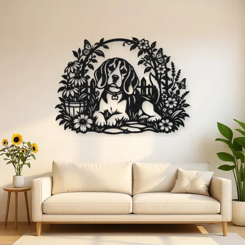 Beagle Garden Metal Wall Art | Pet Lover Silhouette Decor