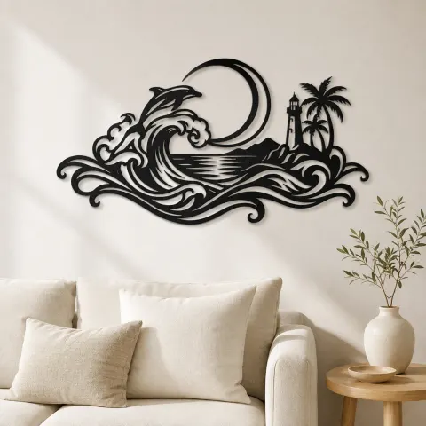 Crescent Moon Tide Metal Wall Art | Coastal and Nautical Wall Decor
