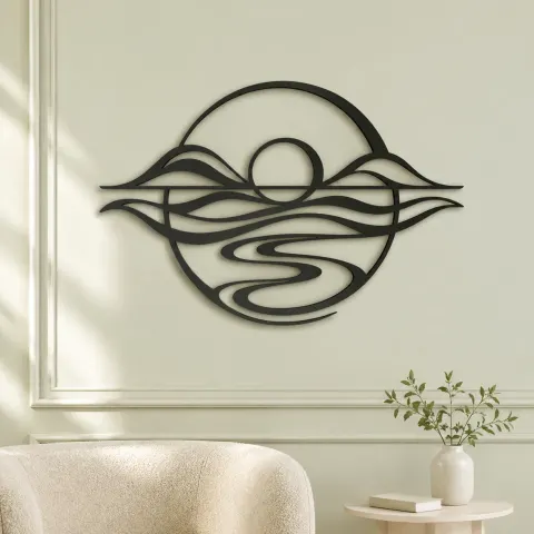 Vue alternative de Five Line Horizon Metal Wall Art | Nature Silhouette Decor
