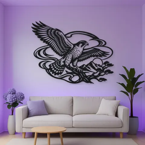 Falcon Wind Curve Metal Wall Art | Wildlife Silhouette Decor alternative Ansicht
