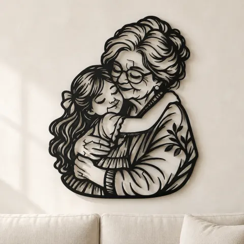 Grandmother Granddaughter Metal Wall Art | Family Silhouette Decor