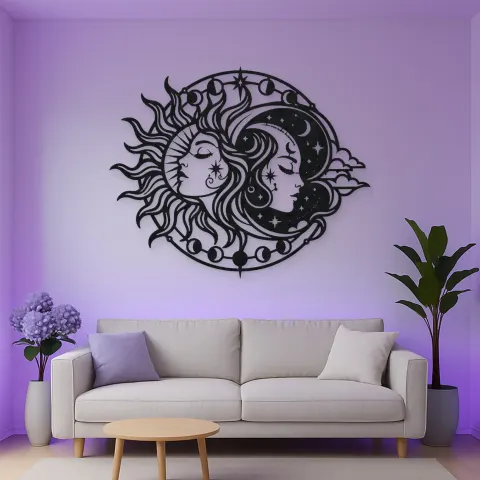 Vue alternative de Day and Night Faces Metal Wall Art | Celestial Boho Wall Decor